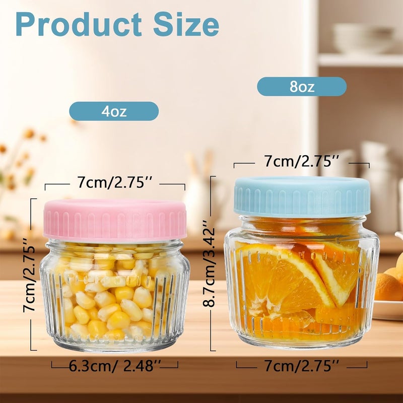Cehomi Glass Regular Mouth Mason Jars, Mini Mason Jars 4 oz, 8 Pack Clear Glass Jars with Colorful Plastic Lids, Small Canning Jar for Spice, Jam, Honey, Jelly, Dessert - Image 2